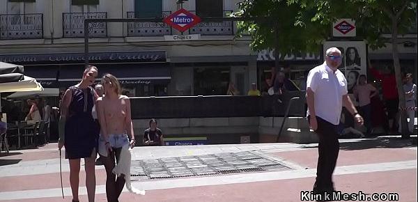  Slave caned by mistress in public